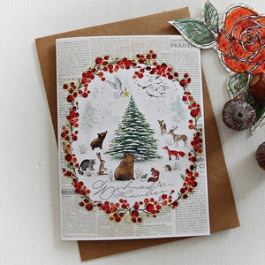Weihnachtskarte/Waldtiere/Weihnachtszauber/Klappkarte/Aquarell