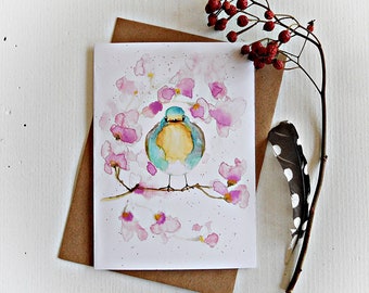Greeting Card/Folding Card/Watercolor Painting/Bird
