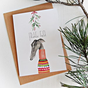 Weihnachtskarte/Greyhound/Windhund/Galgo/Klappkarte/Aquarell
