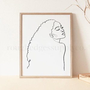 Black Woman Portrait Line Drawing, African American Woman Line Art, Art Print, Afro Woman, Minimalist Printable Wall Art, DIGITAL Art Print