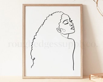 Black Woman Portrait Line Drawing, African American Woman Line Art, Art Print, Afro Woman, Minimalist Printable Wall Art, DIGITAL Art Print