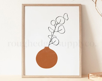 Modern Minimalist Botanical Art Print, Botanical Line Art, Boho Minimal Plant Line Drawing, Plant Print, Bohemian Wall Art, DIGITAL DOWNLOAD