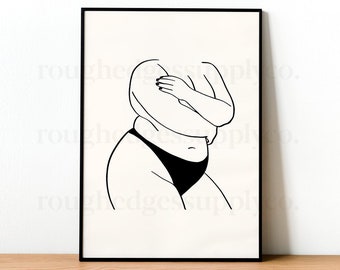 Kroppspositiv linjeteckning, konsttryck med kvinnofigur, minimalistisk väggkonst, utskrivbar väggkonst, digital nedladdning, digitalt konsttryck, linjeteckning