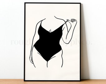 Body Positive Line Art, wydruk artystyczny kobiecej postaci, minimalistyczna sztuka ścienna, drukowana sztuka ścienna, cyfrowe pobieranie, wydruk sztuki cyfrowej, rysunek liniowy