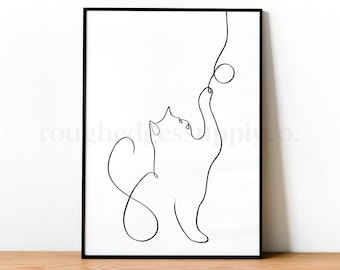 Playful Cat Line Art Print, Minimal Cat Line Drawing, Cat Sketch, Animal Line Art, Minimalist Wall Art, Printable Art, DIGITAL DOWNLOAD