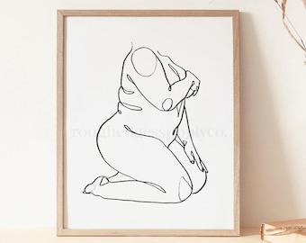 Cuerpo positivo línea arte, figura femenina impresión de arte, arte de pared minimalista, arte de pared imprimible, descarga digital, impresión de arte digital, dibujo de línea