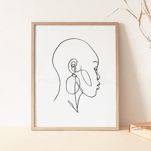 Black Woman Portrait Line Drawing, African American Woman Line Art, Art Print, Minimalist Wall Art, Printable Wall Art, DIGITAL DOWNLOAD