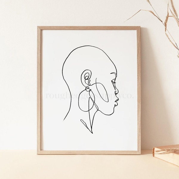 Black Woman Portrait Line Drawing, African American Woman Line Art, Art Print, Minimalist Wall Art, Printable Wall Art, DIGITAL DOWNLOAD