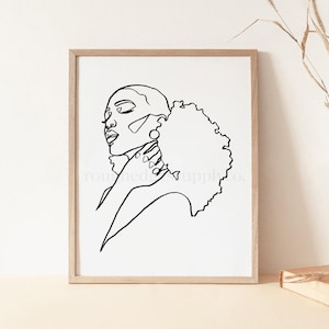 Black Woman Portrait Line Drawing, African American Woman Line Art, Art Print, Afro Woman, Minimalist Printable Wall Art, DIGITAL ART PRINT