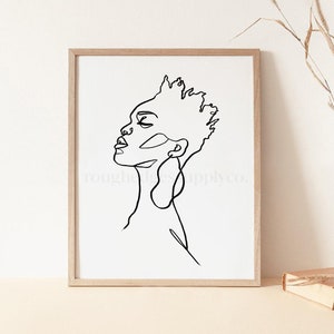 Black Woman Portrait Line Drawing, African American Woman Line Art, Art Print, Minimalist Wall Art, Printable Wall Art, DIGITAL DOWNLOAD