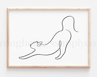 Cat Stretching Line Art Print, Minimal Cat Line Drawing, Cat Sketch, Animal Line Art, Minimalist Wall Art, Printable Art, DIGITAL DOWNLOAD