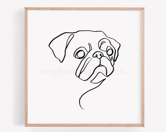 Pug Dog Art Print, Line Drawing, Line Art, Dog Pet Portrait, Dog Lover Gift, Animal Art, Nursery Room Wall Decor, DIGITAL DOWNLOAD