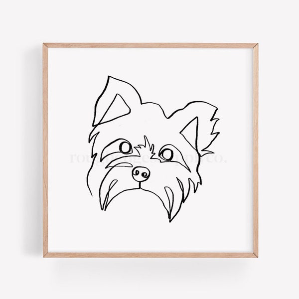 Yorkshire Terrier Hund Kunstdruck, Linie Zeichnung, Linie Kunst, Hund Haustier Portrait, Hund Liebhaber Geschenk, Tier, Kindergarten Zimmer Wand-Dekor, DIGITAL DOWNLOAD