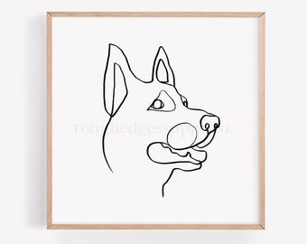German Shepherd Dog Art Print, Line Drawing, Line Art, Dog Pet Portrait, Dog Lover Gift, Animal, Nursery Room Wall Decor, DIGITAL DOWNLOAD