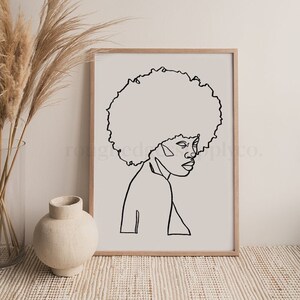 Black Woman Portrait Line Drawing, African American Woman Line Art, Art Print, Afro Woman, Minimalist Printable Wall Art, DIGITAL ART PRINT