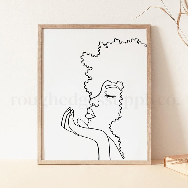 Black Woman Portrait Line Drawing, African American Woman Line Art, Art Print, Afro Woman, Minimalist Printable Wall Art, DIGITAL Art Print