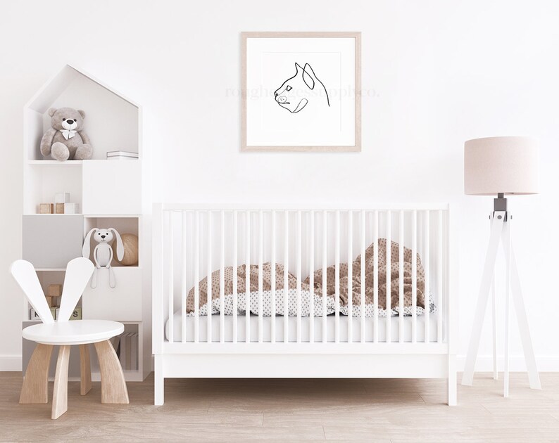 Cat Art Print, Line Drawing, Line Art, Cat Pet Portrait, Cat Lover Gift, Animal Art, Nursery Room Wall Decor, DIGITAL DOWNLOAD image 2