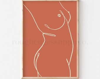 Kroppspositiv linjekonst, konsttryck med kvinnlig figur, minimalistisk väggkonst, utskrivbar väggkonst, digital nedladdning, digitalt konsttryck, linjeteckning