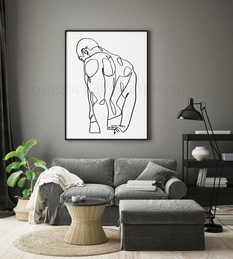 Abstract Male Figure Line Art Nude Line Drawing Naked Man - Etsy