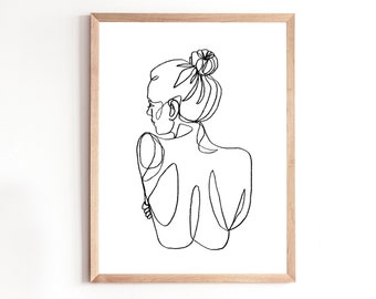 One Line Female Figure Art Print, Minimalist Wall Art, Printable Wall Art, DIGITAL DOWNLOAD, Digital Art Print, Line Drawing, Female Body