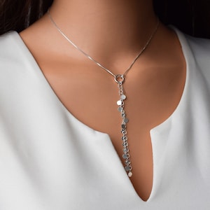 SILBERKETTE, Silber Y-Halskette, Sterlingsilber-Halskette, Tropfenhalskette, Lariat-Halskette, Schichtungshalskette