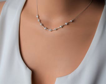 Pearl Dainty Necklace,Silver Pearl Necklace,Sterling Silver Dainty Necklace,Tiny Pearl Silver Necklace,Layered Necklace,Bridesmaid Jewelry