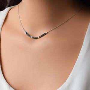 Dainty Silver Necklace,Hematite Necklace,Silver Delicate Necklace,Layering Necklace,Cube Hematite Beads Necklace, Sterling Silver Necklace