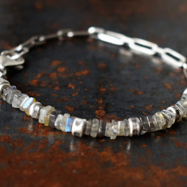 Labradorite Bracelet, Sterling Silver Bracelet, Oxidized Sterling Silver and Labradorite Bracelet, Bracelet for Women, MayliStudio Bracelets