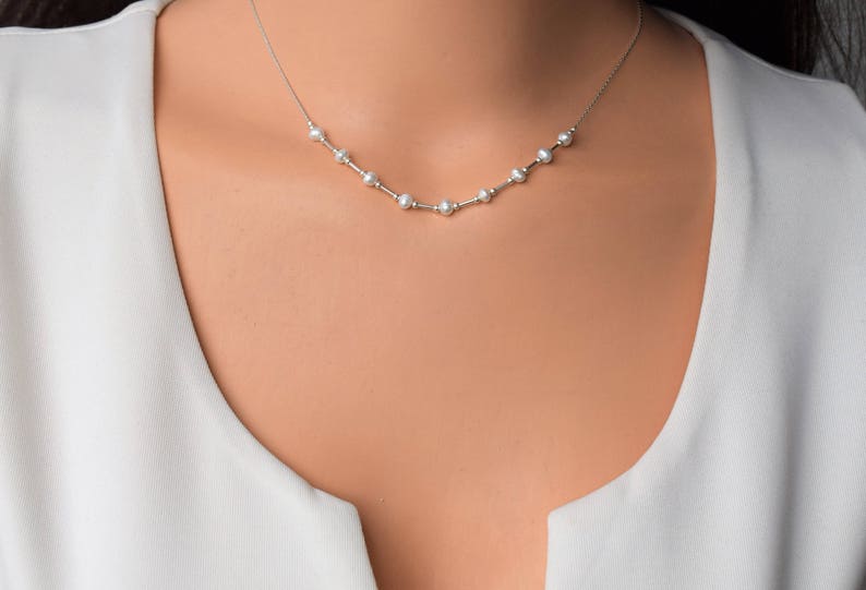 Nina Silver Dainty Pearl Necklace main image 1