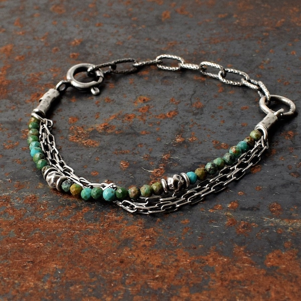 African Turquoise Bracelet, Sterling Silver Bracelet, Oxidized Sterling Silver and African Turquoise,Womens Bracelet, MayliStudio Bracelets