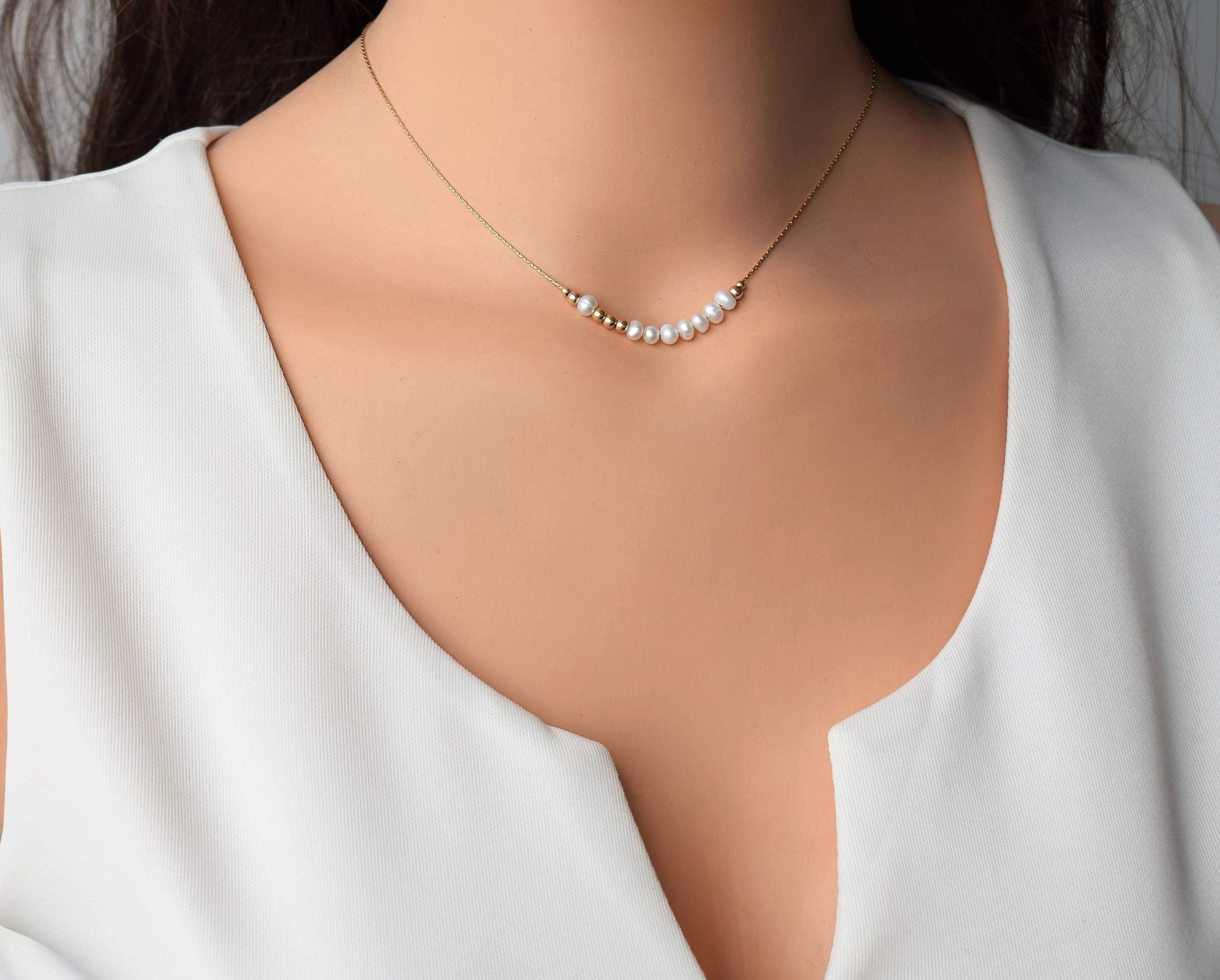 Pearl Dainty Necklace Gold Pearl Necklace 14K Gold Filled Etsy Israel