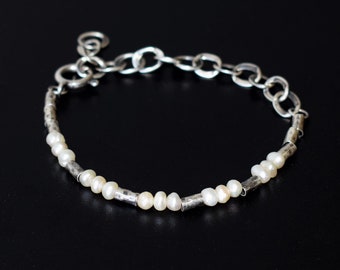 Pearl Bracelet, Silver Bracelet, Oxidized Sterling Silver and Pearl Bracelet, Bracelet for Women, Bridal Bracelet, MayliStudio Bracelets
