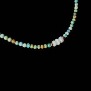 Turquoise Gold Necklace, Turquoise and Pearl Necklace, Beaded Turquoise Necklace, Turquoise Jewelry, 14K Gold Filled ,Pearl Necklace