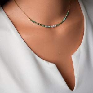 Türkis Halskette, Türkis und Perlenkette, 14K Gold Filled Halskette, Perlen Türkis Halskette, Türkis Schmuck, Perlenkette