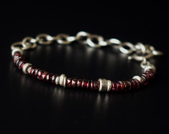 Garnet Bracelet, Sterling Silver Bracelet, Oxidized Sterling Silver and Garnet Bracelet, Bracelet for Women, MayliStudio Bracelets