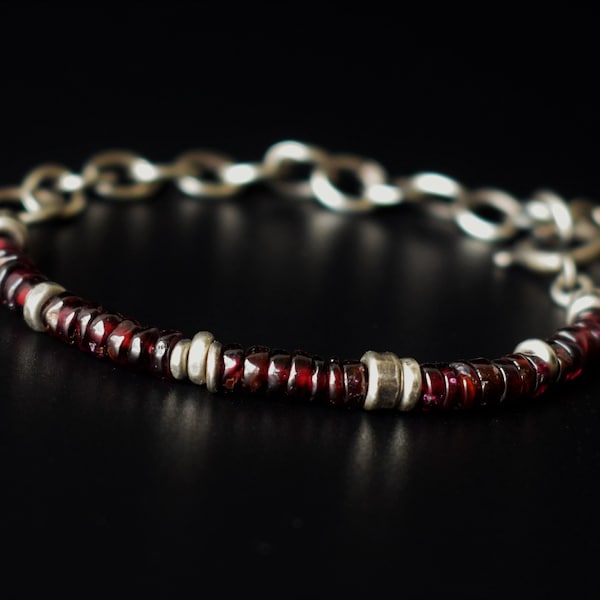 Garnet Bracelet, Sterling Silver Bracelet, Oxidized Sterling Silver and Garnet Bracelet, Bracelet for Women, MayliStudio Bracelets