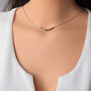 Silver Dainty Necklace,Sterling Silver Delicate Necklace,Layering Necklace,Hematite Necklace,Hematite Beads Necklace,Minimalist Necklace