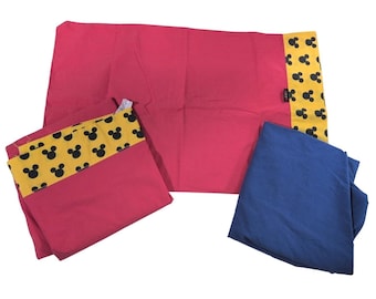 Vintage 90's 3 Piece Walt Disney Color Block Coral & Blue Mickey Twin Sheet Set