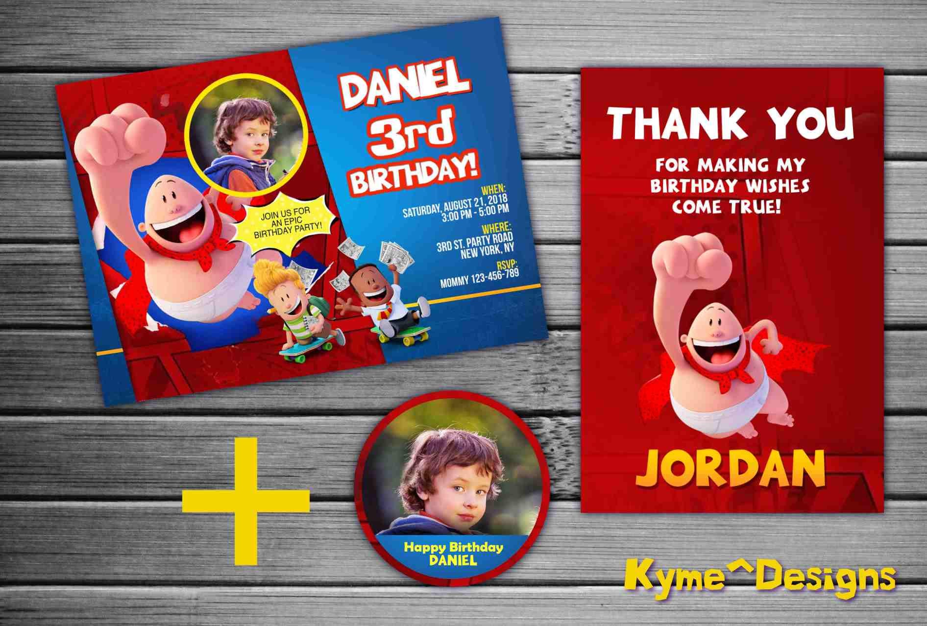 Digital Printable Birthday Invitation Cupcake Topper With Thank You ...