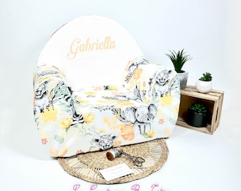 Children's armchair, children's armchair to personalize, children's club armchair, yellow animal savannah children's club armchair