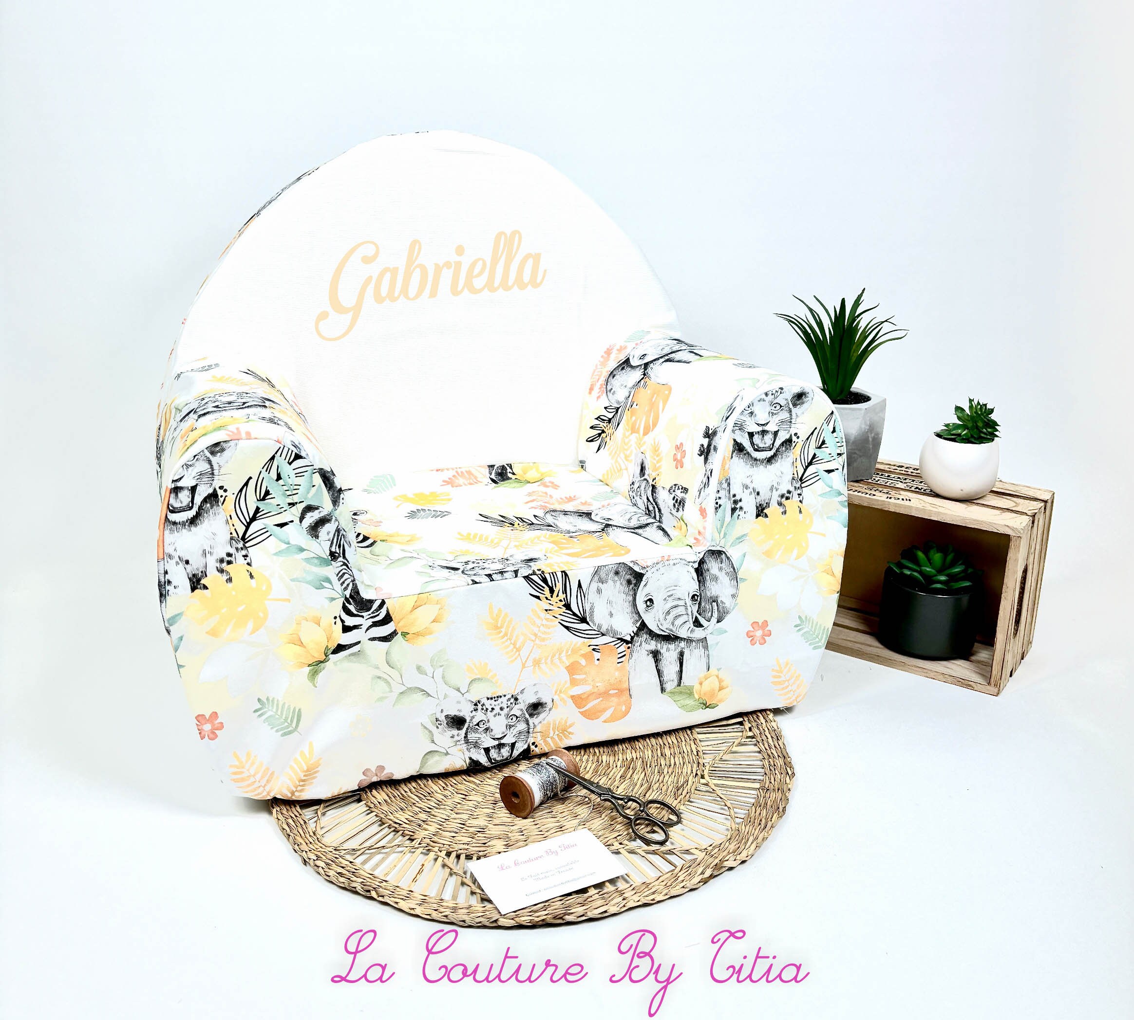 Fauteuil Enfant, Fauteuil Enfant À Personnaliser, Club, Club Savane Animaux Jaune