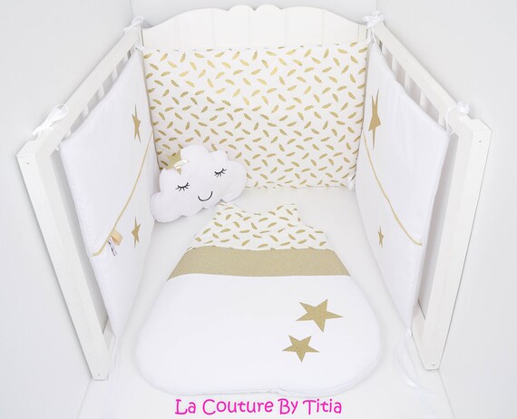 White Hand Made Bed Golden Feathers And Stars Glitter Glitter Etsy