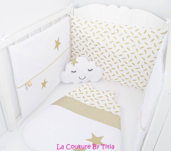 White Hand Made Bed Golden Feathers And Stars Glitter Glitter Etsy