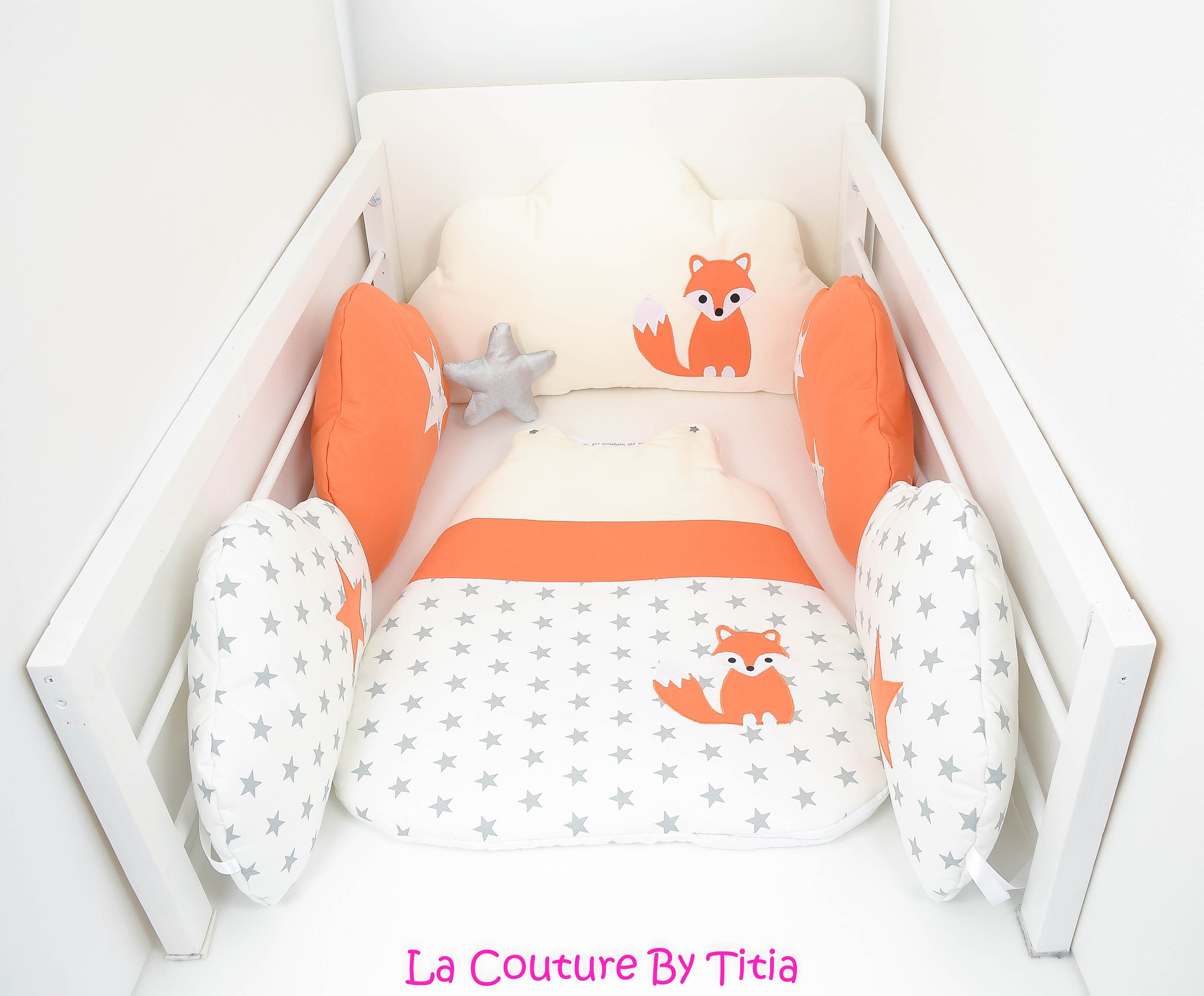 Coussins Nuage Pour Tour de Lit ou Parc à L'unité Beige et Renard Orange