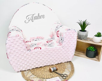 Children's armchair, children's armchair to personalize, children's club armchair, children's club armchair savannah animals koala pink with minky