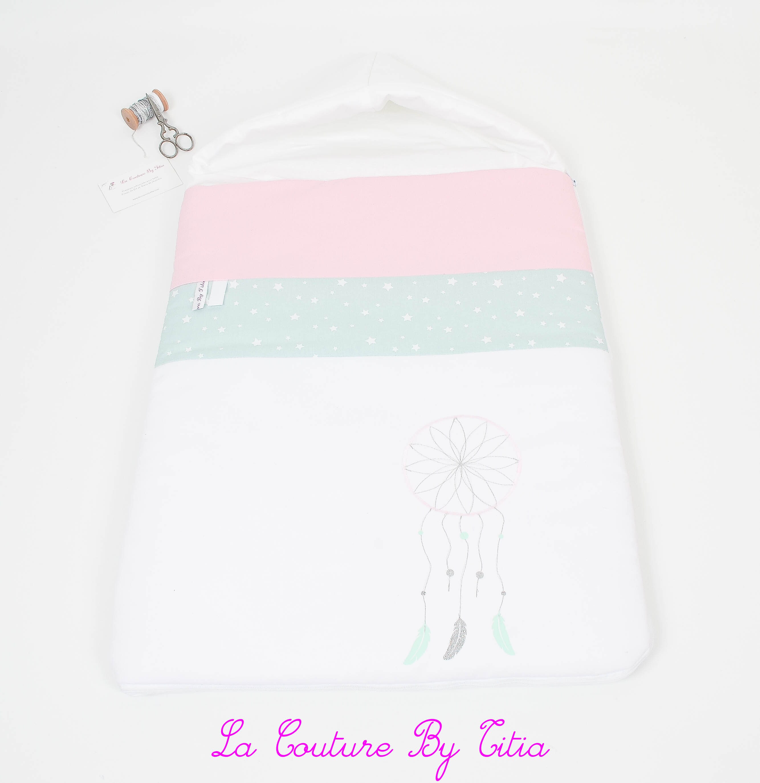 Nid d'ange 0/6 Mois Fait Main Blanc, Rose et Attrape Rêves Vert Menthe @lacouturebytitia