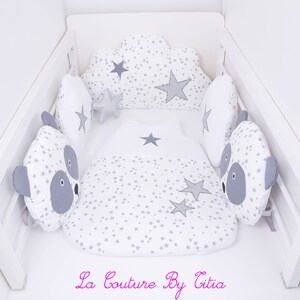 Tour De Lit Panda Coussins Nuage Gris Blanc Et Etoiles Argent Etsy France