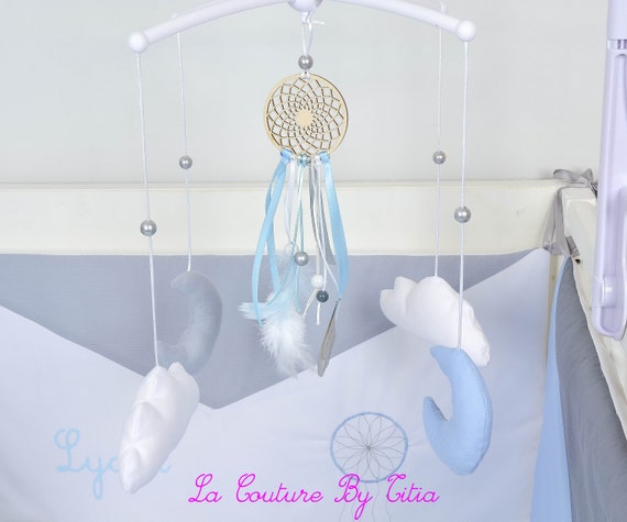 Mobile Musical Bebe Attrape Reves Nuage Minky Blanc Et Lune Etsy