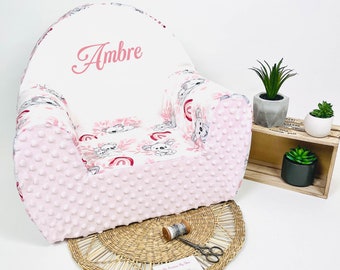 Fauteuil enfant, fauteuil enfant à personnaliser, fauteuil enfant club, fauteuil club enfant savane animaux koala rose avec minky