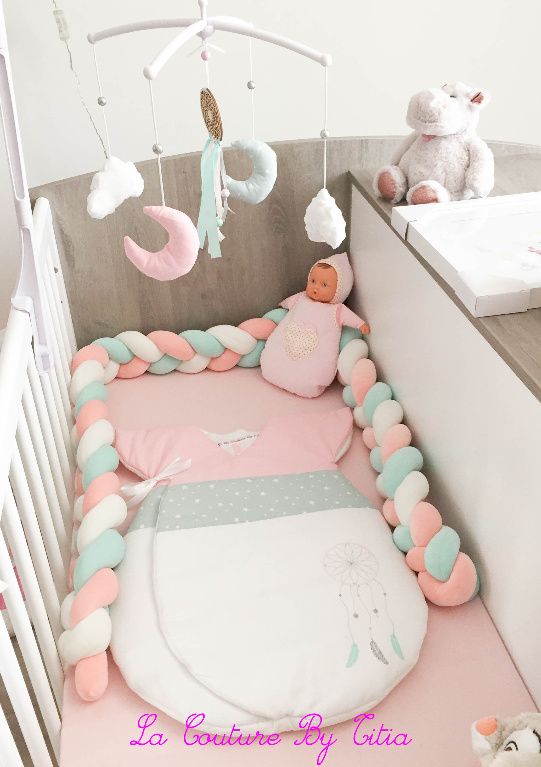 Braided Bed Tower Coral Baby Shocks Mint Green And White Etsy Braided Bed Tower Coral Baby Shocks Mint Green And White Etsy